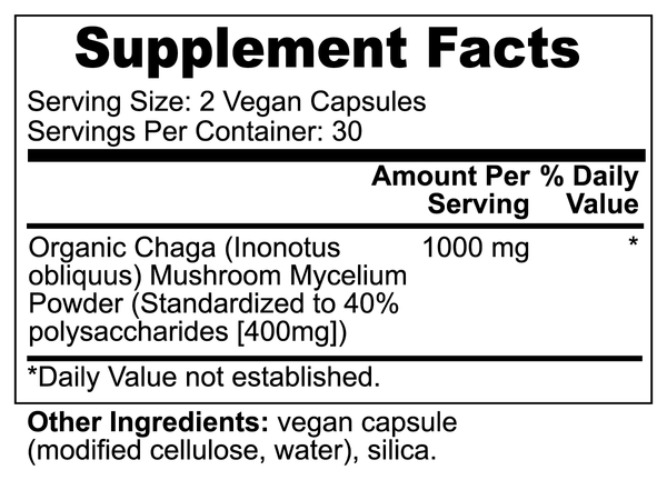 Picture of Fitness Geeker Chaga Mushroom - Reduce Oxidative Stress, Lower “Bad” Cholesterol, Support Immune Function Supplement Facts