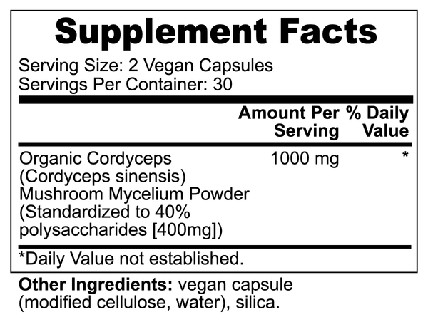 Picture of Fitness Geeker Cordyceps Mushroom - Boost Exercise Performance, Anti-Aging Properties, Anti-Tumor Effects, Manage Type 2 Diabetes Supplement Facts