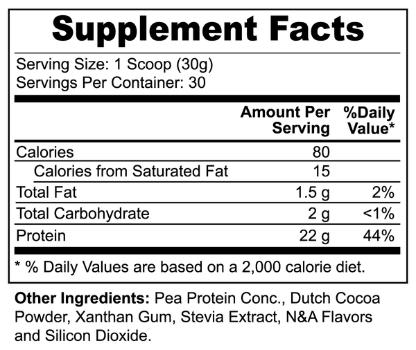 Picture of Fitness Geeker Vegan Pea Protein (Chocolate) - Aid Muscle Growth, Weight Loss and High in Iron Supplement Facts