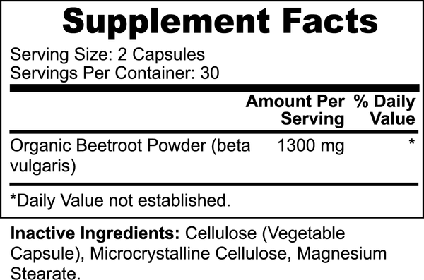 Picture of Fitness Geeker Beetroot Capsules - Improve Exercise Performance & Energy Levels, Anti-Cancer Properties Supplement Facts