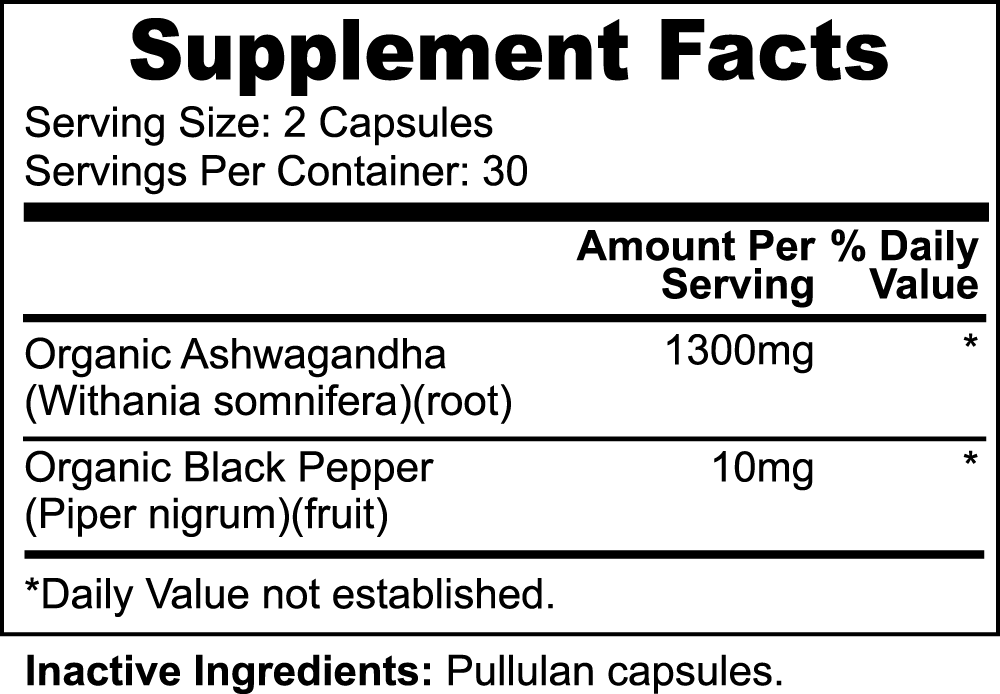 Picture of Fitness Geeker Ashwagandha Capsules - Calm the Brain, Reduce Swelling, Lower Blood Pressure Supplement Facts 