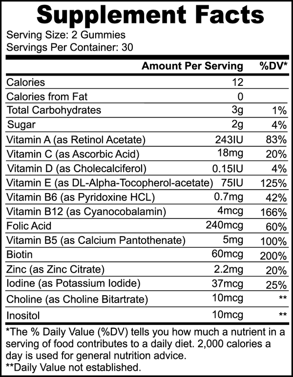 Picture of Fitness Geeker Daily Multivitamin Bear Gummies (Adult) - Essential Vitamins and Minerals Supplement Facts