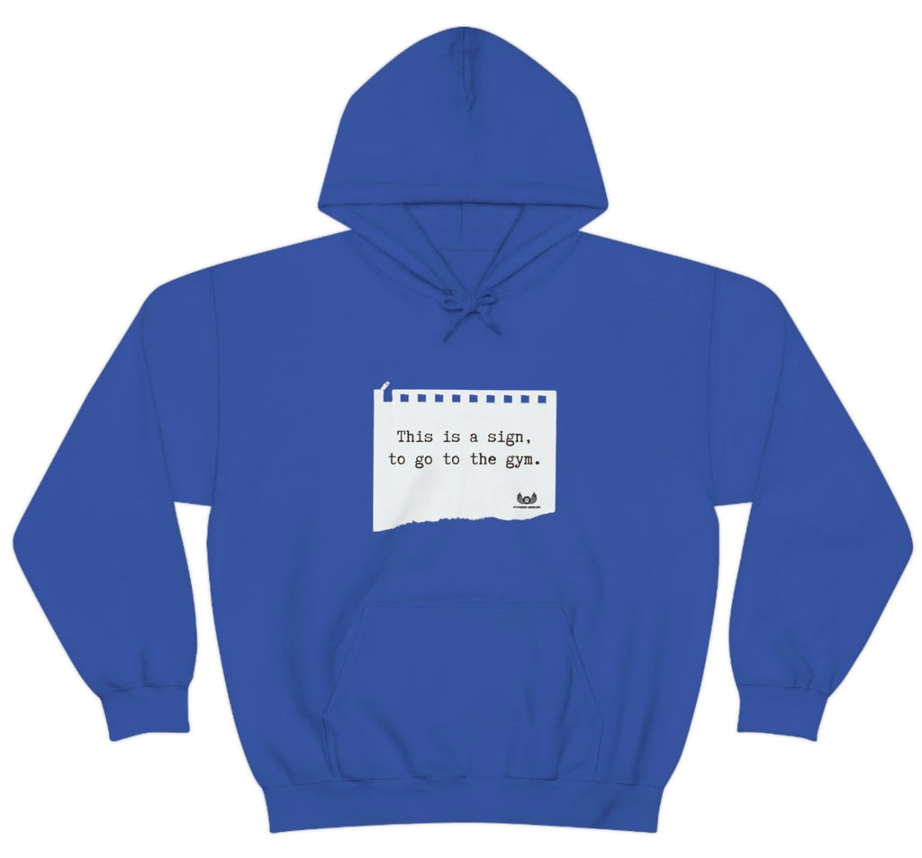 Picture of the Fitness Geeker "Go to the Gym" Heavy Blend™ Hooded Sweatshirt (Front) in Blue