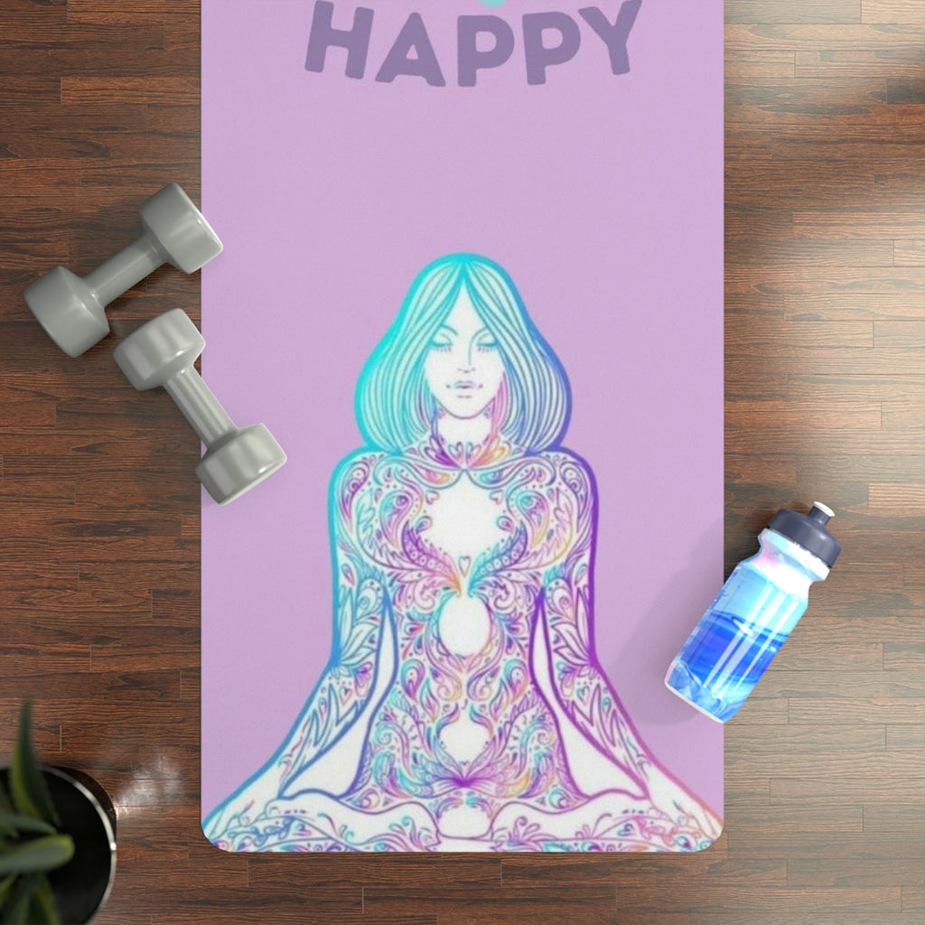 picture of Fitness Geeker Rubber Yoga Mat "Yoga Makes Me Happy" with weights