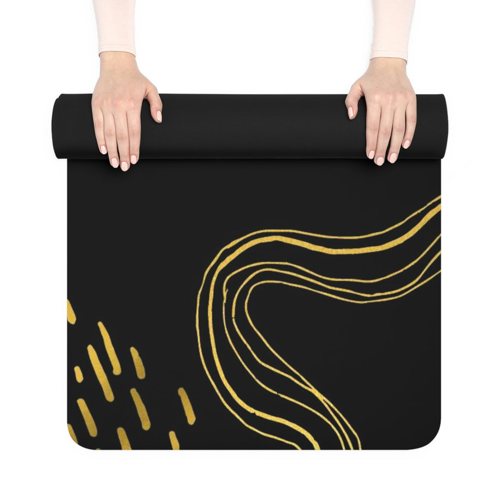 Picture of Fitness Geeker Rubber Yoga Mat (Gold Abstract) -Don't Decrease The Goal, Increase The Effort. rolled up