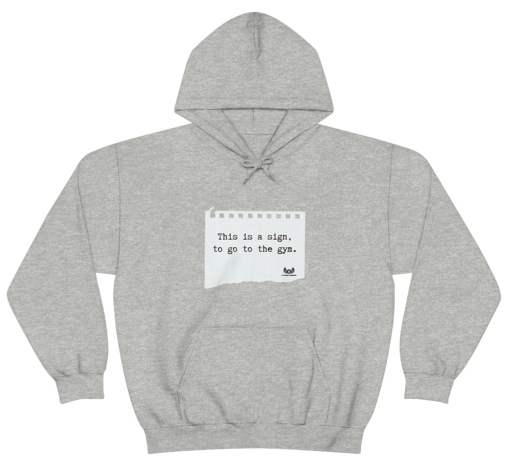 Picture of the Fitness Geeker "Go to the Gym" Heavy Blend™ Hooded Sweatshirt (Front) in Grey