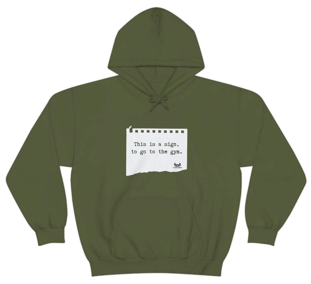 Picture of the Fitness Geeker "Go to the Gym" Heavy Blend™ Hooded Sweatshirt (Front) in Army Green